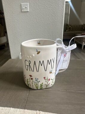 Rae Dunn 'GRAMMY' Cream Mug with Floral and Bee Accents